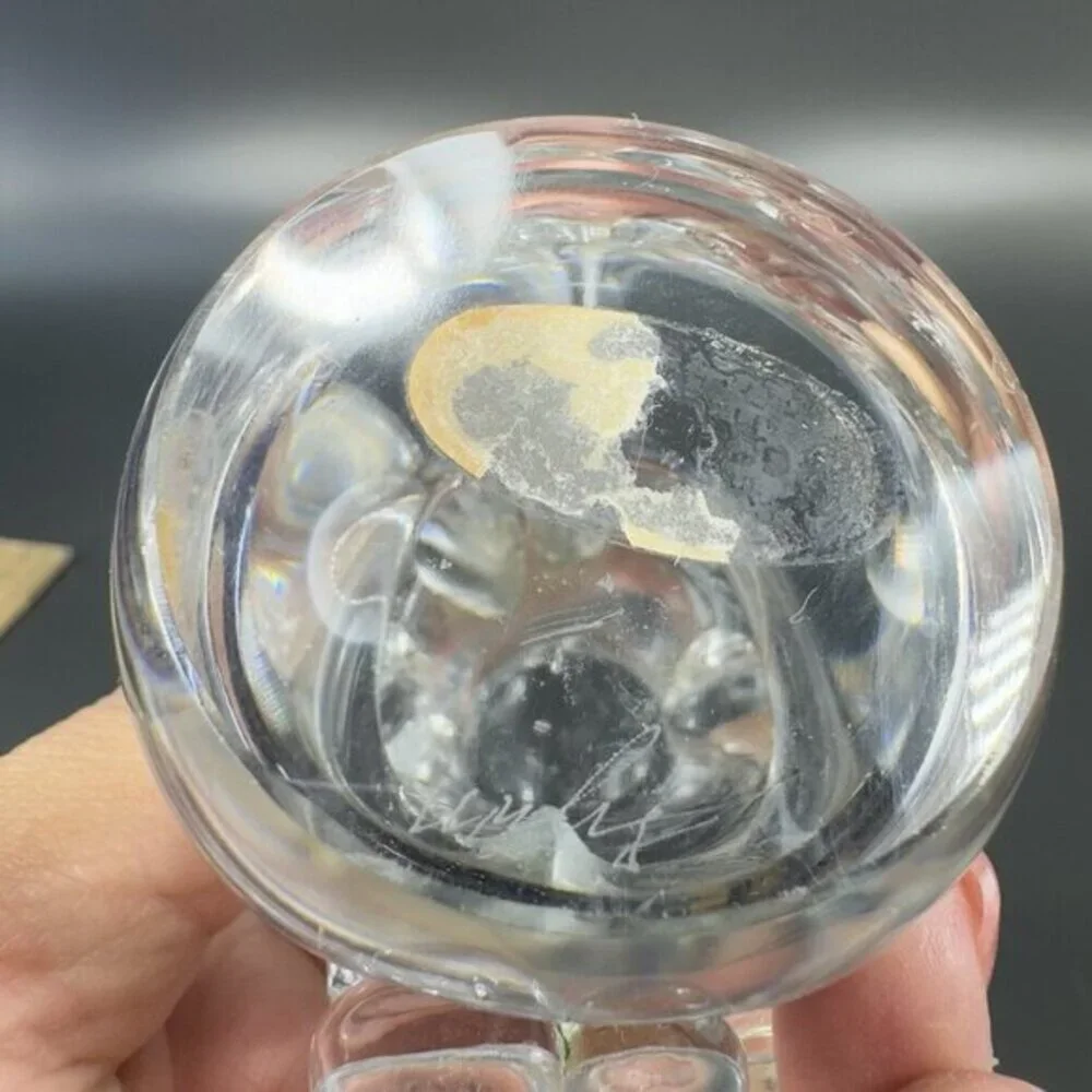 Vintage Hand Blown Clear Angel Figurine Paperweight Hand Sculptured With Sticker